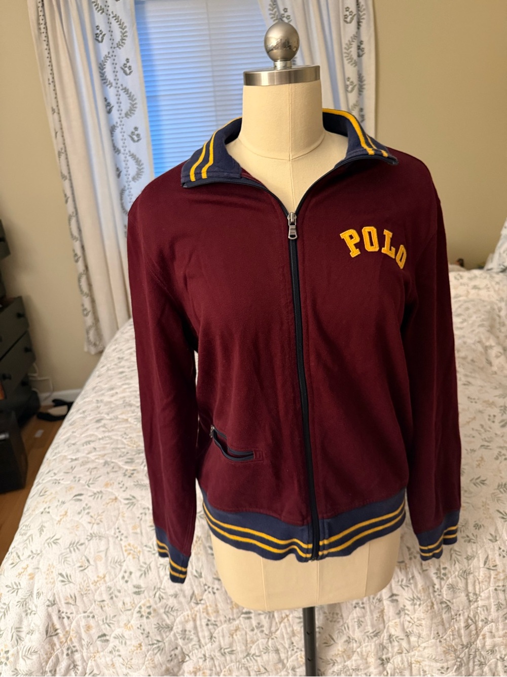 Vintage 90s/ Y2K Polo by Ralph Lauren Burgundy Zip-Up sweatshirt